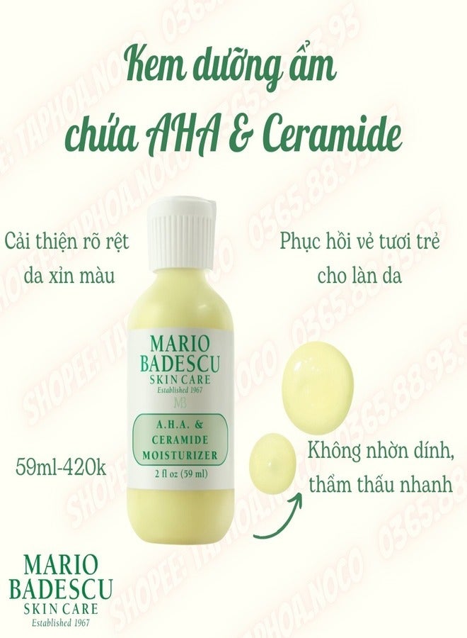 Mario Badescu A.H.A. & Ceramide Face Moisturizer for Women and Men, Ideal Facial Moisturizer for Combination or Oily Skin, Lightweight and Non-greasy Nighttime Moisturizer Face Cream, 2 Fl Oz