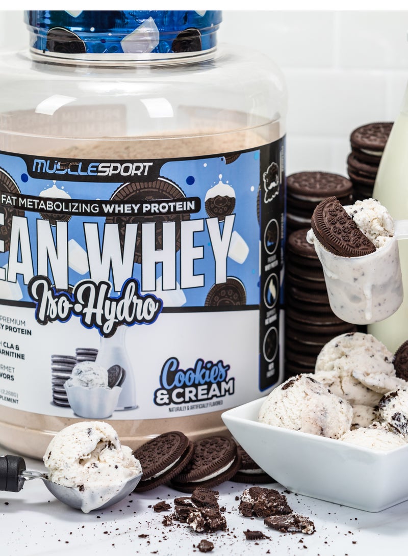 MUSCLE SPORT LEAN WHEY ISO HYDRO 5LB FAT METABOLIZING WHEY PROTEIN COOKIES AND CREAM