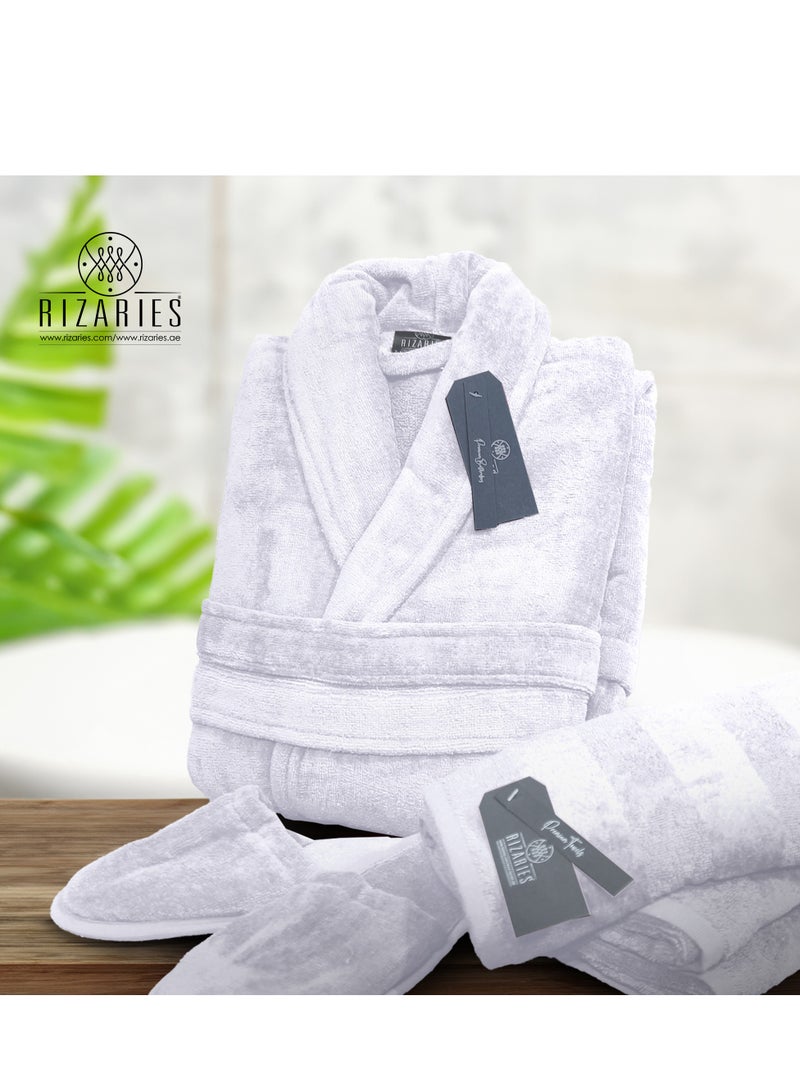 Luxury Couple Bathroom Set - 2 Bathrobes with Slippers and 2 Towel Sets - Unisex