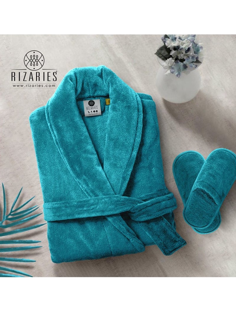 Luxury Couple Bathroom Set - 2 Bathrobes with Slippers and 2 Towel Sets - Unisex