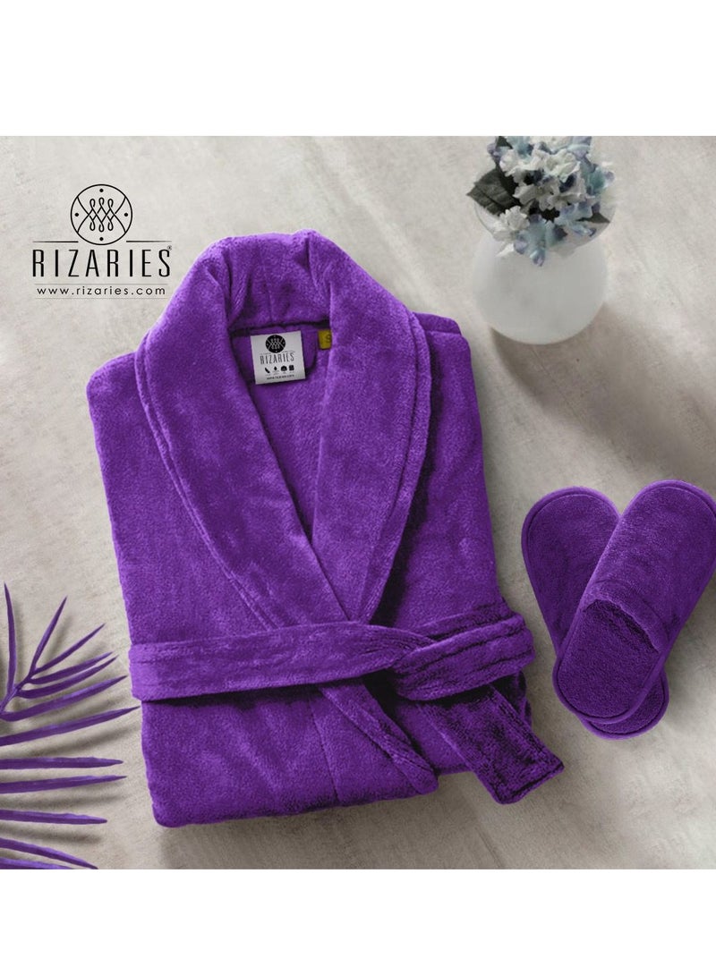 Luxury Couple Bathroom Set - 2 Bathrobes with Slippers and 2 Towel Sets - Unisex