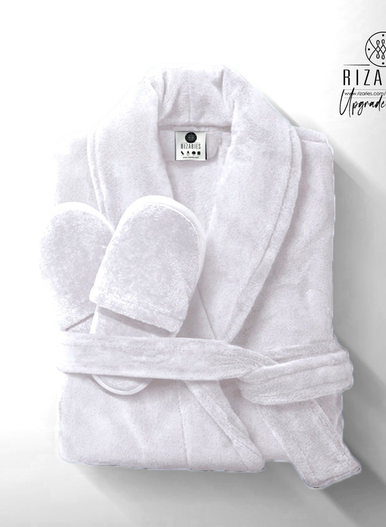 Couple Luxury Bathrobe Set Purple & White 2 Velour Bathrobe, 2 Velour Slippers - Unisex