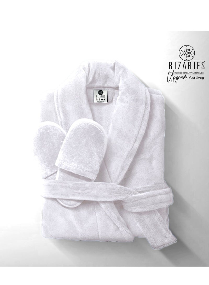 Couple Luxury Bathrobe Set Red & White - 2 Velour Bathrobe, 2 Velour Slippers - Unisex