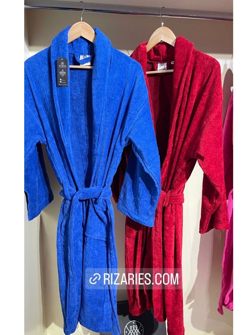 Couple Luxury Bathrobe Set Red & Blue 2 Velour Bathrobe, 2 Velour Slippers - Unisex