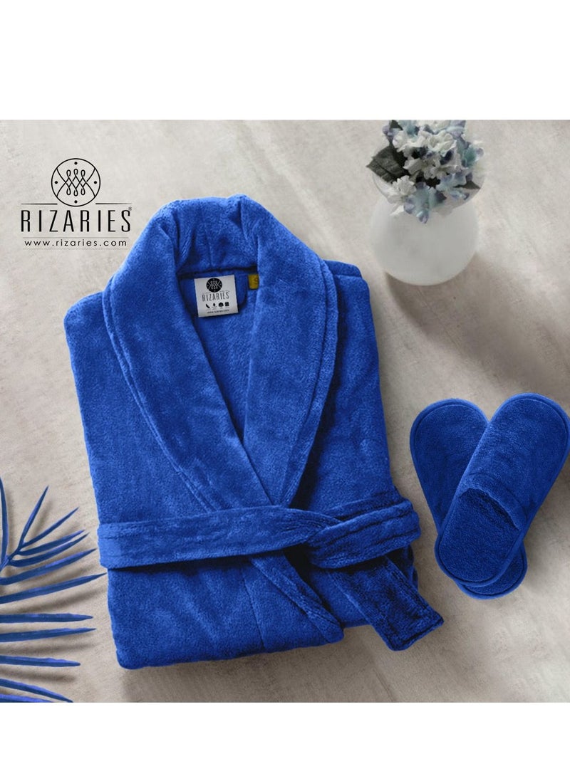 Couple Luxury Bathrobe Set Red & Blue 2 Velour Bathrobe, 2 Velour Slippers - Unisex