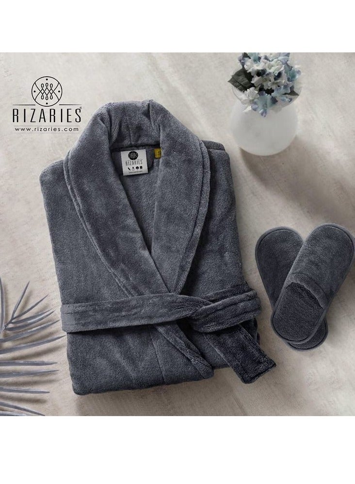 Couple Bathrobe Set Teal & Grey 2 Velour Bathrobe, 2 Velour Slippers - Unisex