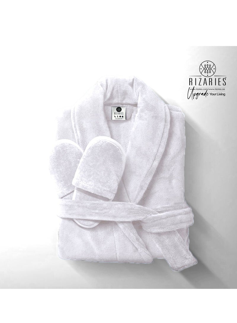 Couple Luxury Bathrobe Set Grey & White - 2 Velour Bathrobe, 2 Velour Slippers - Unisex