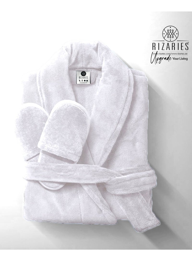 Couple Luxury Bathrobe Set Grey & White - 2 Velour Bathrobe, 2 Velour Slippers - Unisex