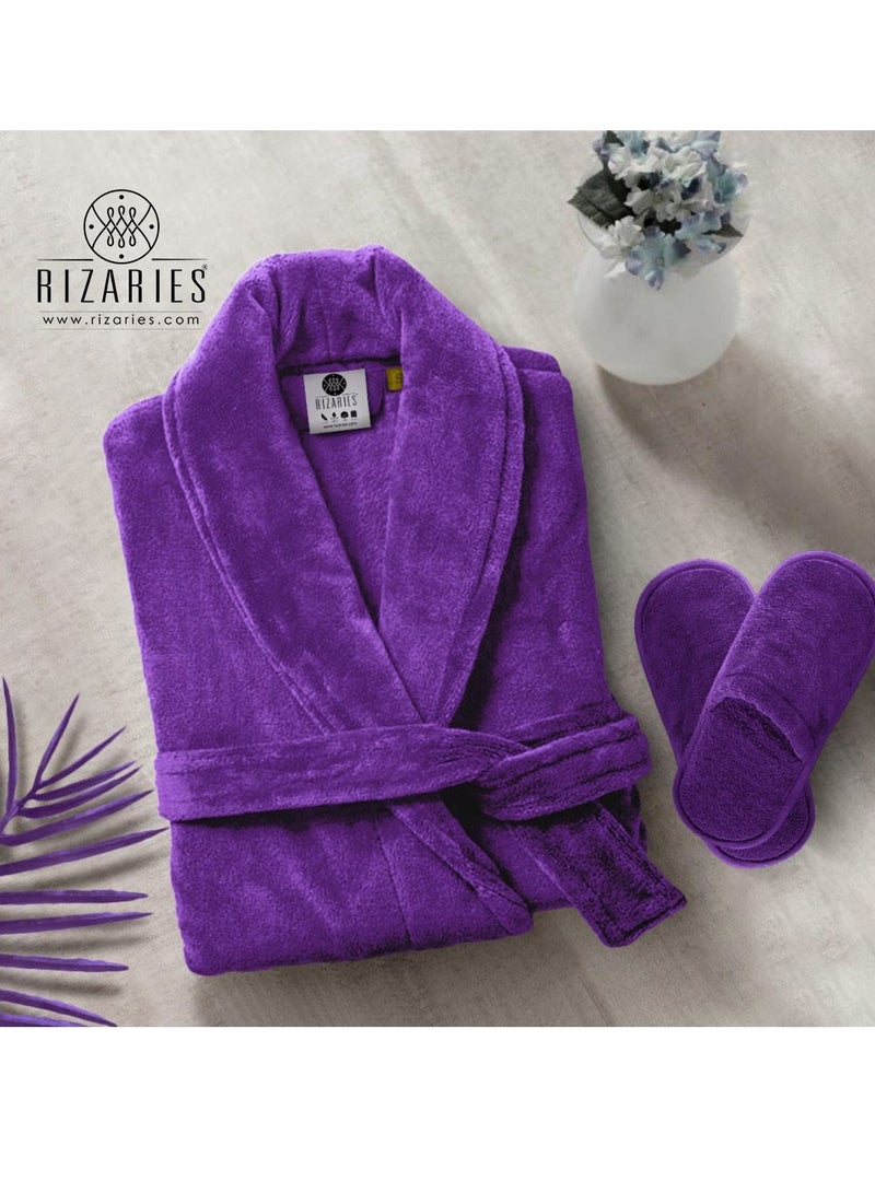 Couple Luxury Bathrobe Set Blue & Purple 2 Velour Bathrobe, 2 Velour Slippers - Unisex