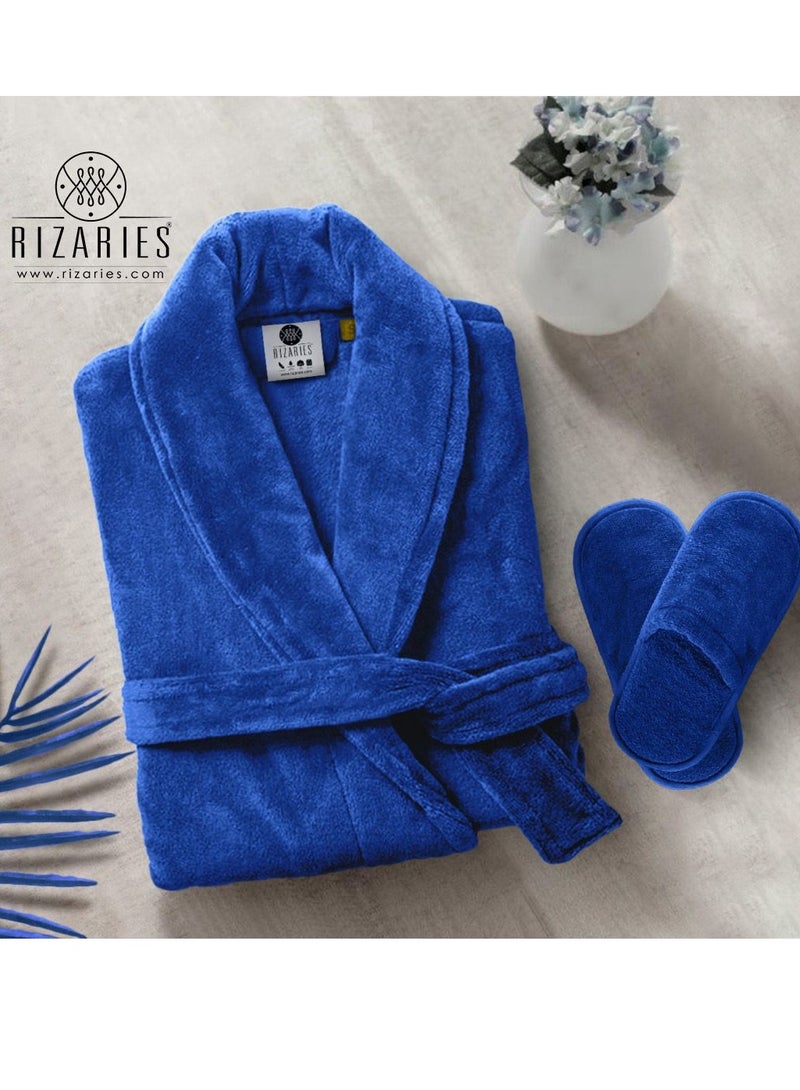 Couple Luxury Bathrobe Set Blue & Purple 2 Velour Bathrobe, 2 Velour Slippers - Unisex