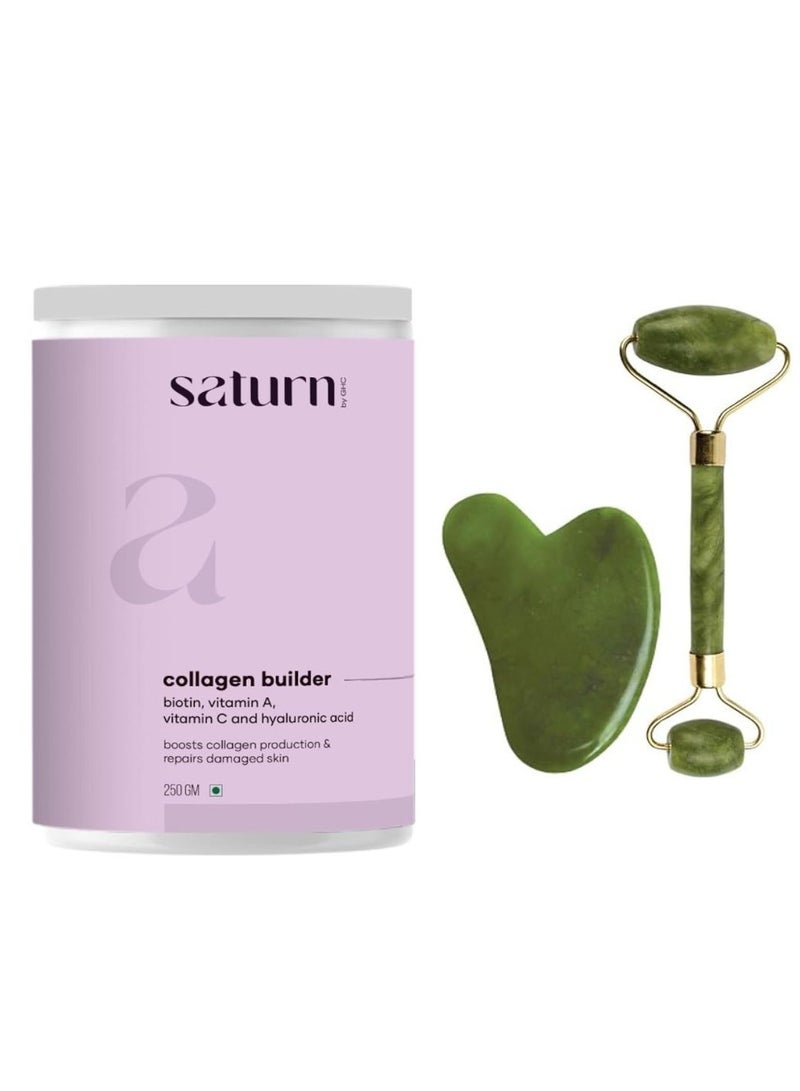 Saturn by GHC Facial Massager Jade Roller & Gua Sha Tool + Collagen Powder