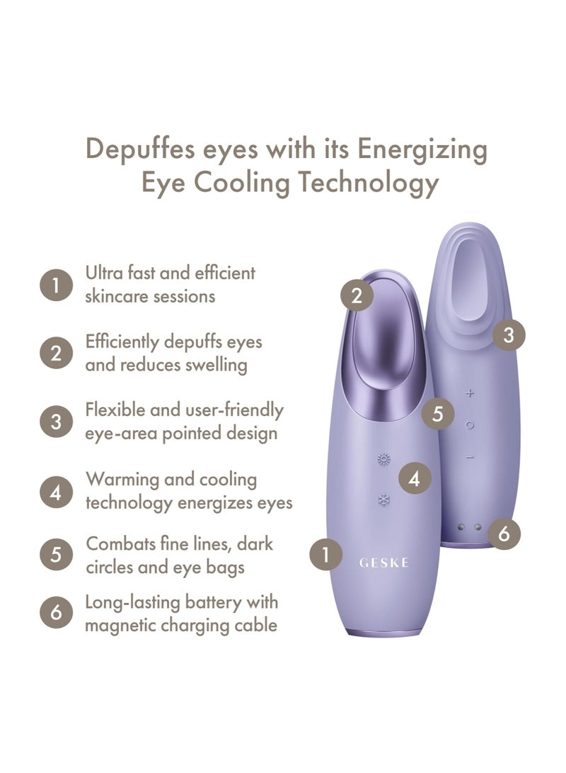 SmartAppGuided Warm & Cool Eye Energizer | 6 in 1 | Heated Eye Massager | Combat Dark Circles & Under-Eye Bags | Refresh Droopy Eyelids | Anti-Stress & Relaxation | Sonic Massaging - Purple