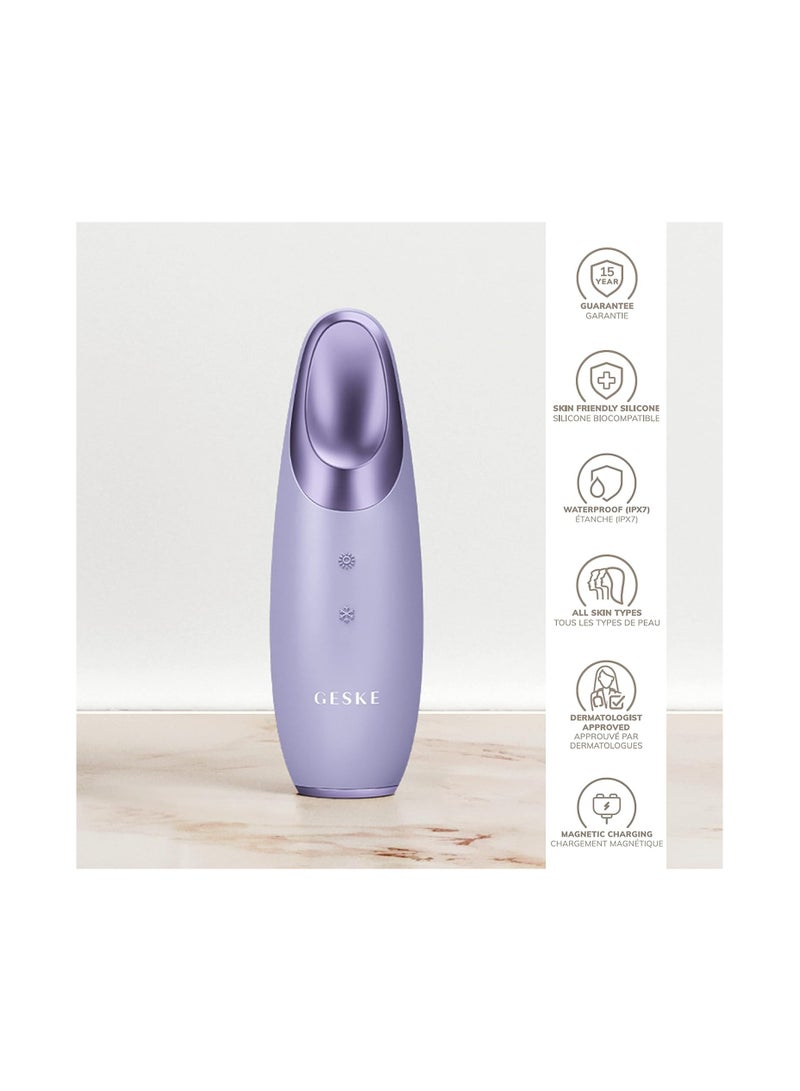 SmartAppGuided Warm & Cool Eye Energizer | 6 in 1 | Heated Eye Massager | Combat Dark Circles & Under-Eye Bags | Refresh Droopy Eyelids | Anti-Stress & Relaxation | Sonic Massaging - Purple