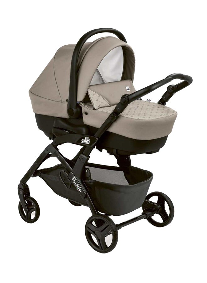 Fluido Easy Baby Travel System - Brown, Adjustable 3-Position Backrest, From 0 To 4 Years Old, 22 Kg, 5-Point-Safety Harness, Freestanding When Folded, Made In Italy