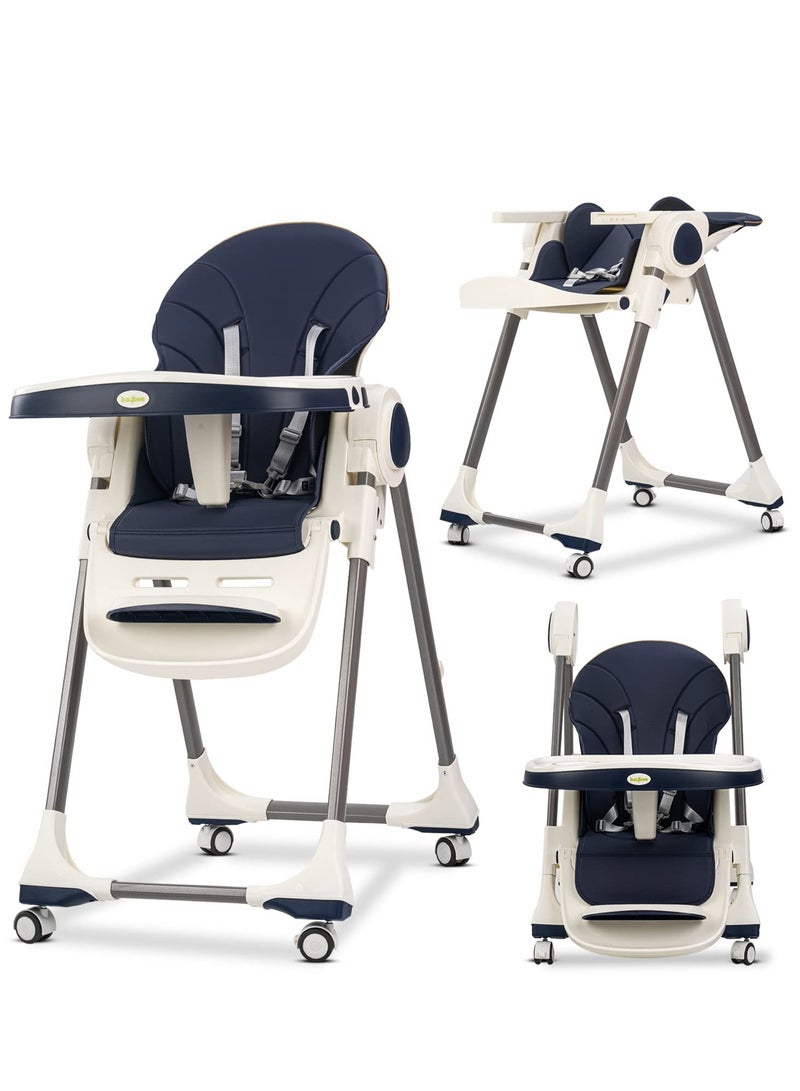 3 In 1 Emperia Plus Baby High Chair For Kids Feeding Chair With Adjustable Height Recline Safety Belt Baby Booster Seat For Baby Kids With Tray Kids High Chair For Baby 6 Months To 4 Years Blue