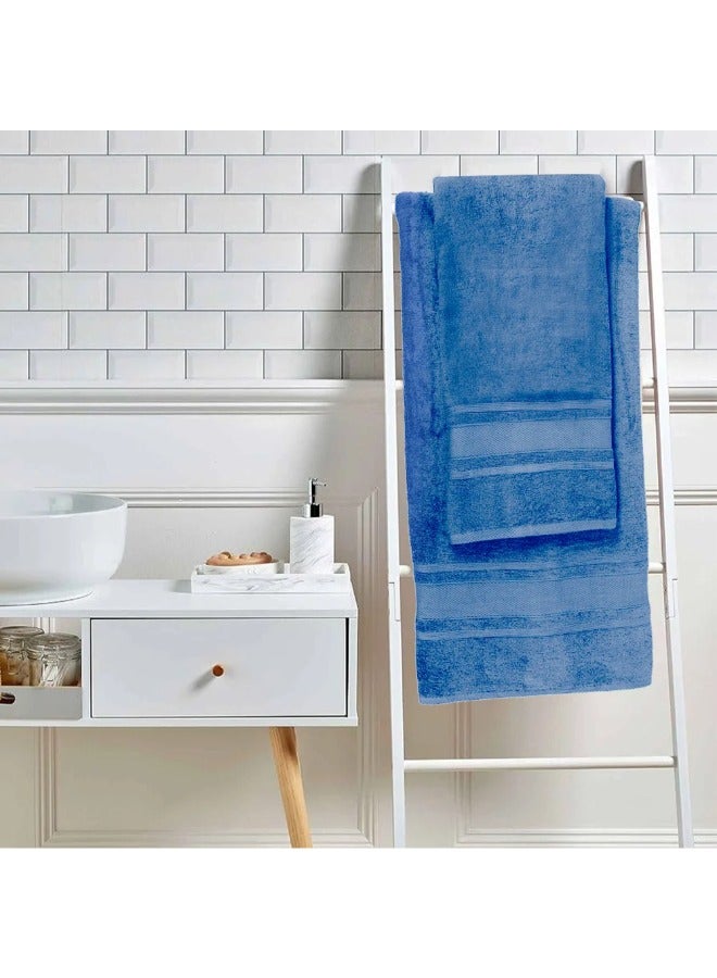 Home Castle (Blue) 2 Hand Towel (50 x 90 Cm) & 2 Bath Towel (70 x 140 Cm) Premium Cotton Highly Absorbent, High Quality Bath linen with Diamond Dobby 550 Gsm Set of 4