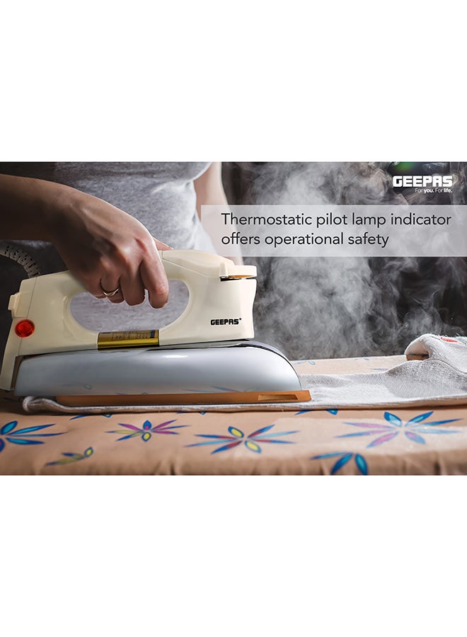 Heavy Weight Dry Iron with Overheat Protection | Golden Ceramic Soleplate | Cord Wrap Facility 2.15 kg 1200 W GDI23011 White/Silver/Gold 2.15 kg 1200 W GDI23011 White/Silver/Gold
