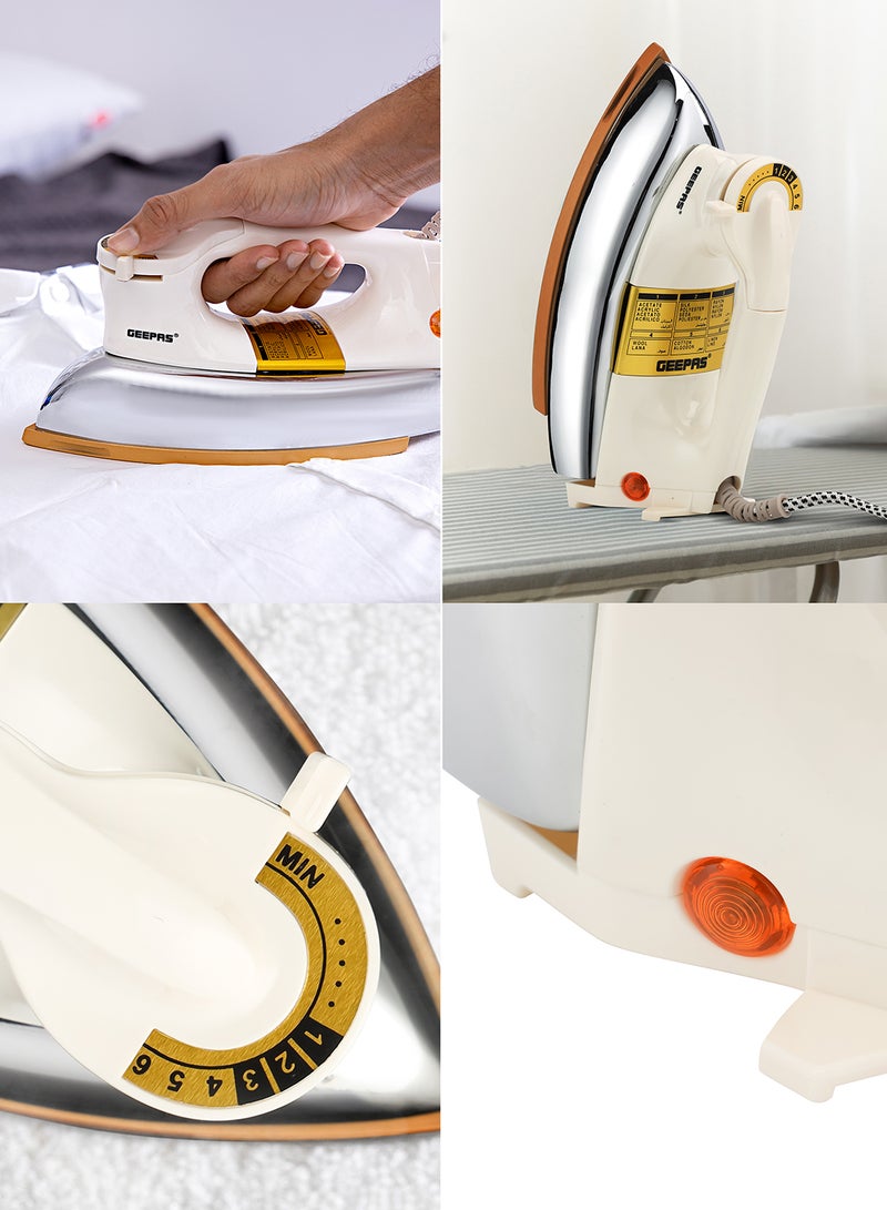 Heavy Weight Dry Iron with Overheat Protection | Golden Ceramic Soleplate | Cord Wrap Facility 2.15 kg 1200 W GDI23011 White/Silver/Gold 2.15 kg 1200 W GDI23011 White/Silver/Gold