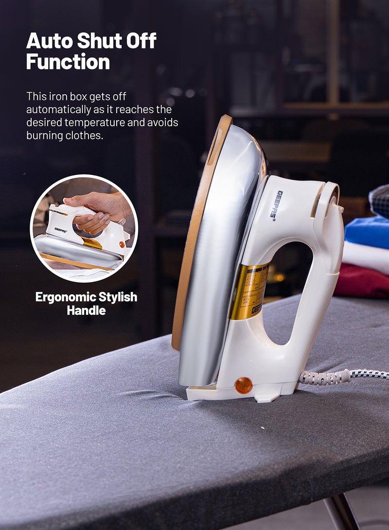 Heavy Weight Dry Iron with Overheat Protection | Golden Ceramic Soleplate | Cord Wrap Facility 2.15 kg 1200 W GDI23011 White/Silver/Gold 2.15 kg 1200 W GDI23011 White/Silver/Gold