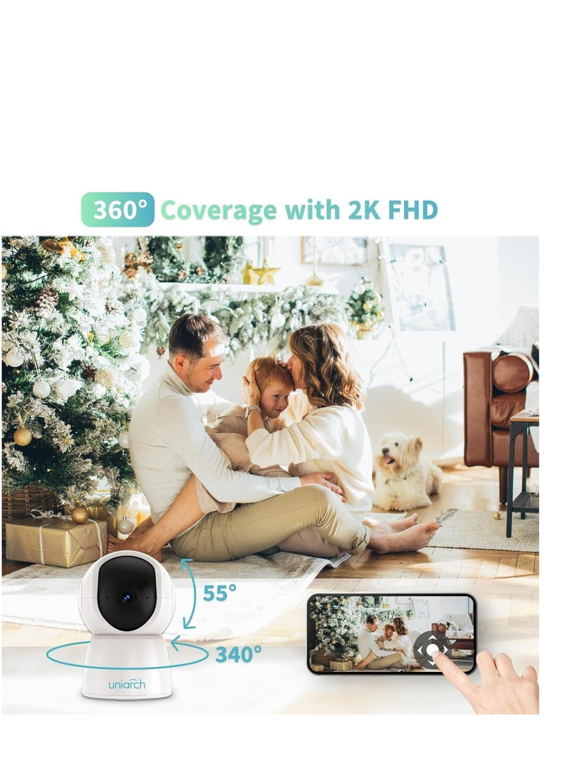 Uniarch 2MP Indoor Pan & Tilt Wi-Fi Camera, Built-in Mic & Speaker, IR night vision, Support 256 G Micro SD card, White