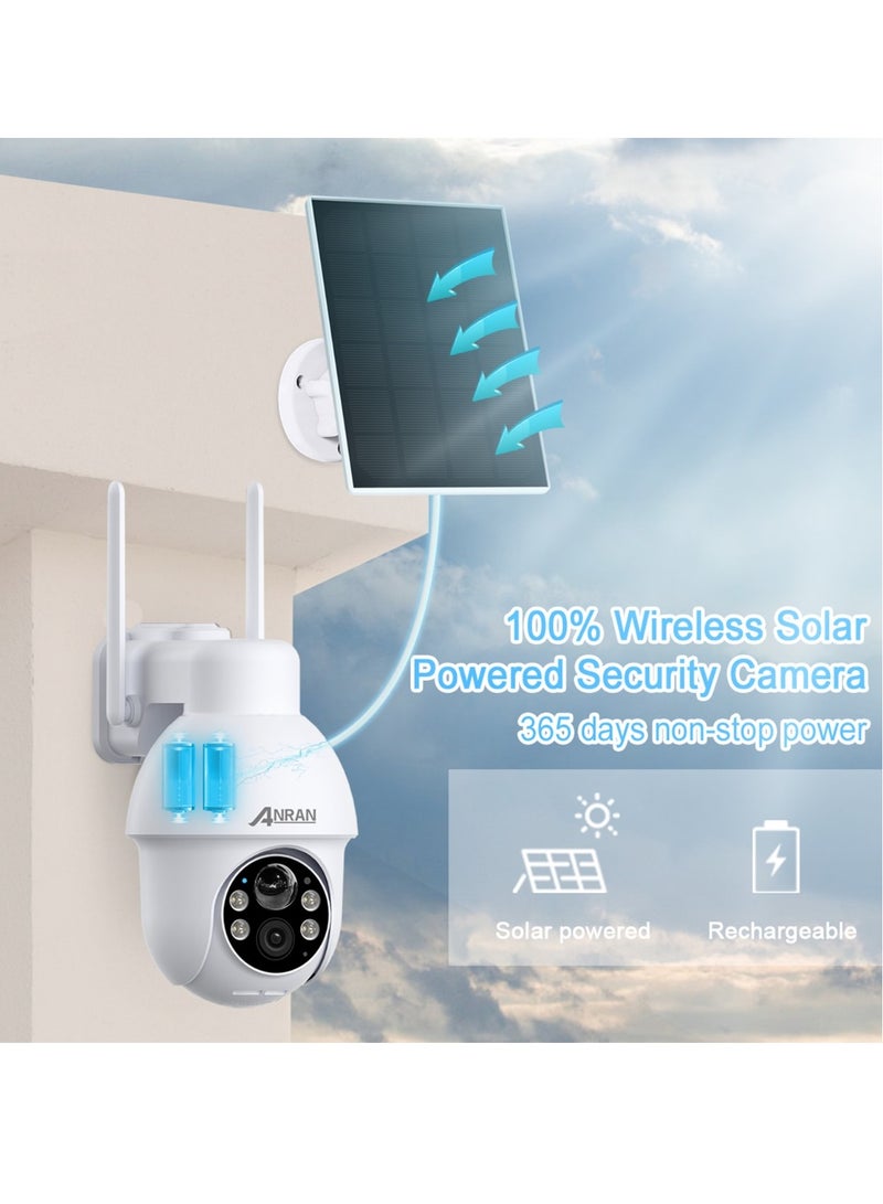 ANRAN 2K Wireless 5MP Solar Outdoor Wi-Fi Camera with PTZ View, Color Night Vision, AI Human Detection, Two way Talk, 9600 mAh Battery