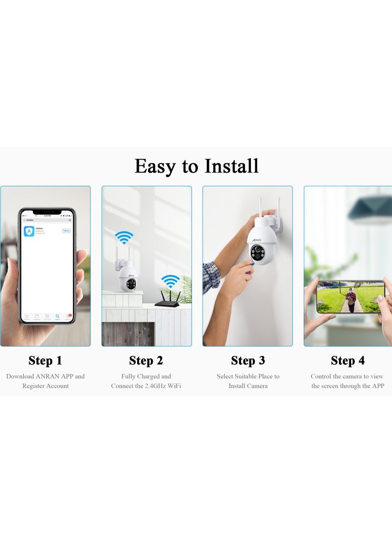 ANRAN 2K Wireless 5MP Solar Outdoor Wi-Fi Camera with PTZ View, Color Night Vision, AI Human Detection, Two way Talk, 9600 mAh Battery