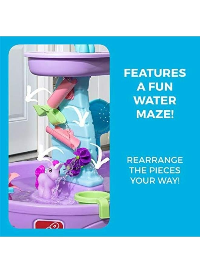 Rain Showers and Unicorns Water Table, Kids Water and Sand Activity Sensory Playset, Summer Outdoor Toys, 13 Piece Toy Accessories, for Toddles 1.5+ Years Old, Blue & Purple