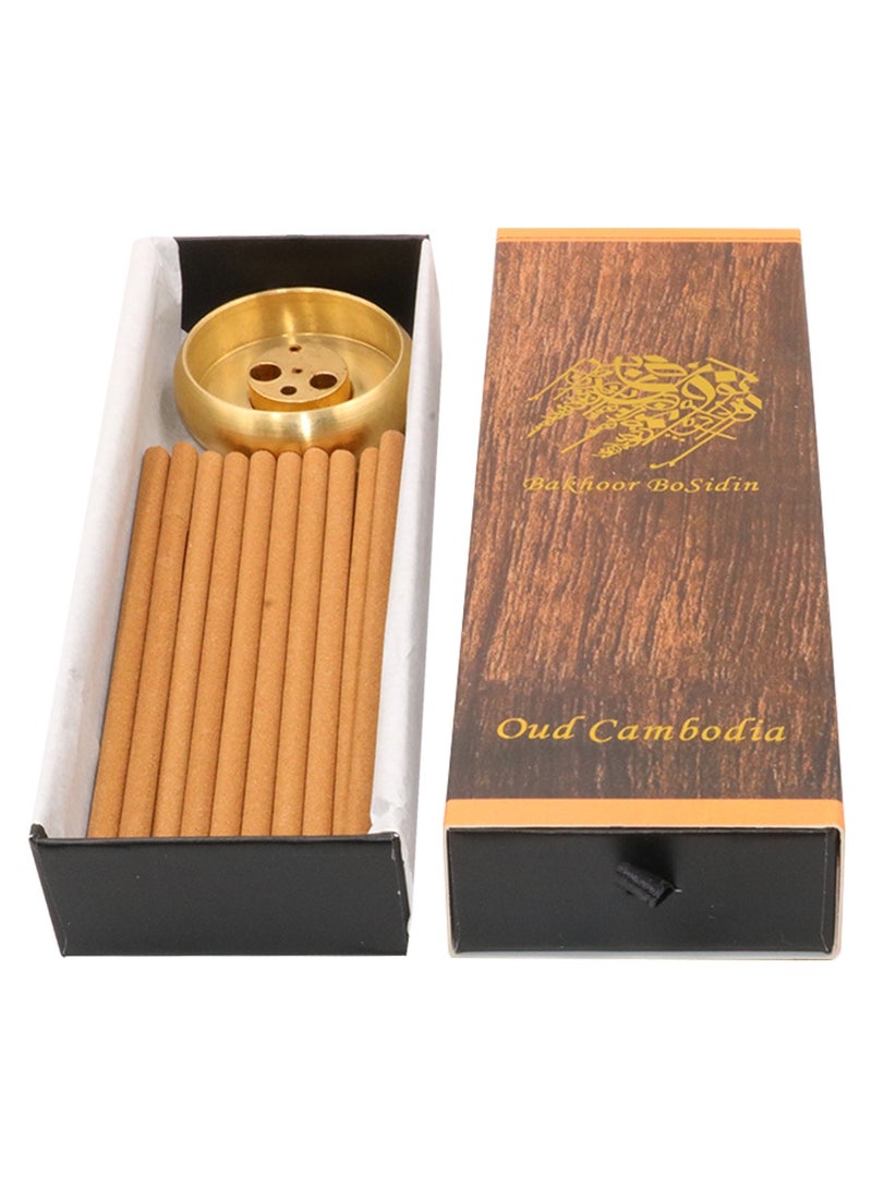 Bakhoor BoSidin – Cambodian Oud Bakhoor Incense Sticks 25g with Copper Incense Burner – A75-1