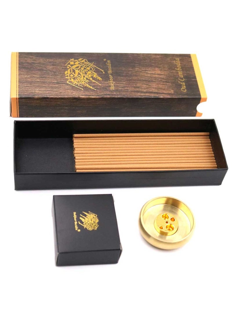 Bakhoor BoSidin – Oud Wood Bakhoor Incense Sticks Cambodi Fragrance 50pcs 3mm with Brass Incense Burner – A79-1