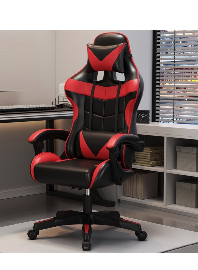 Adjustable Racing Gaming Chair, Ergonomic Design Lumbar High Back PU Leather with Comfortable Armrest and Headrest, Red/Black