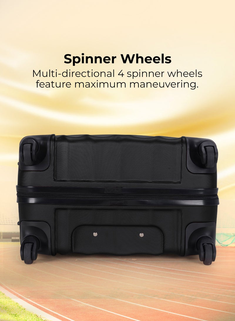 3Pcs ABS Hardside Trolley Luggage Set Spinner Wheels With Number Lock 20/24/28 Black