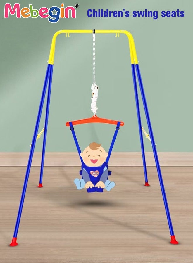 3-in-1 Toddler Swing Set, Baby Swing with Seat Belt Buckle and Foldable Metal Stand, Kids Swing Set for Indoor and Outdoor, Easy to Assemble and Store