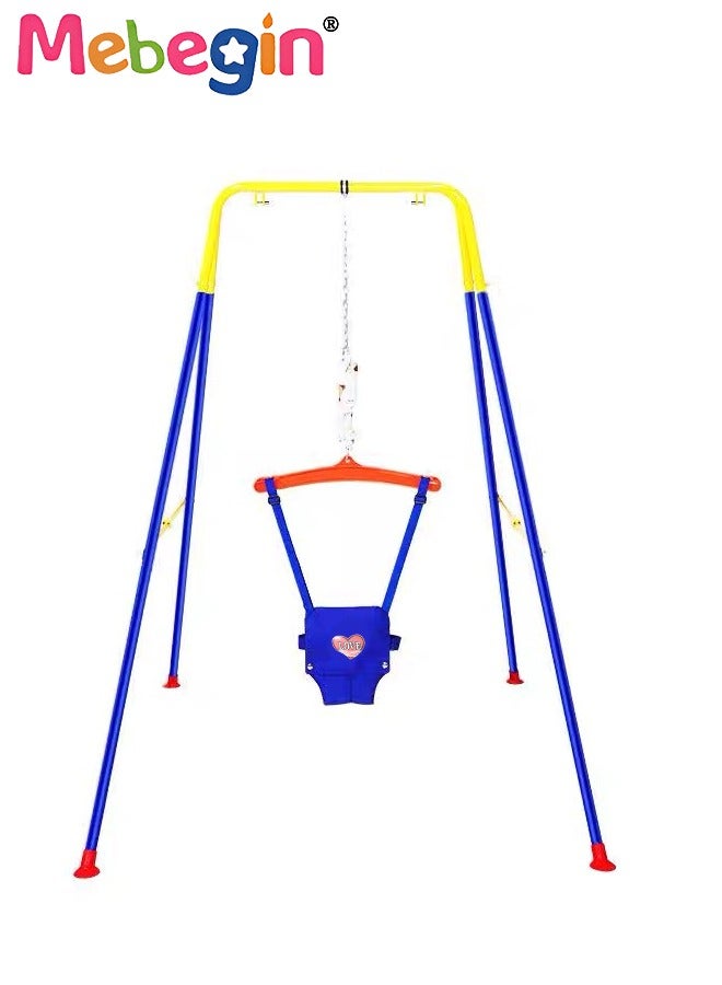 3-in-1 Toddler Swing Set, Baby Swing with Seat Belt Buckle and Foldable Metal Stand, Kids Swing Set for Indoor and Outdoor, Easy to Assemble and Store