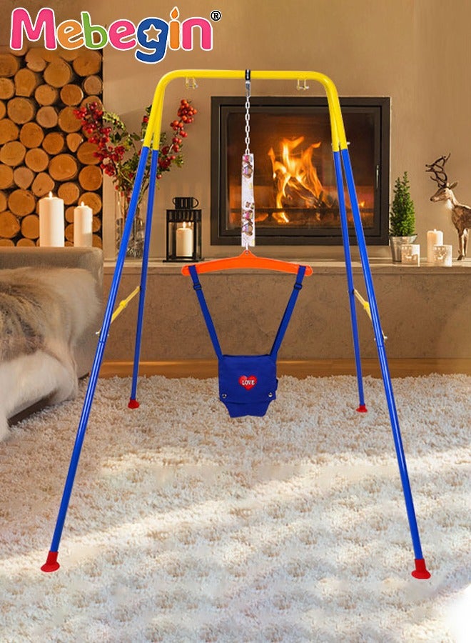 3-in-1 Toddler Swing Set, Baby Swing with Seat Belt Buckle and Foldable Metal Stand, Kids Swing Set for Indoor and Outdoor, Easy to Assemble and Store