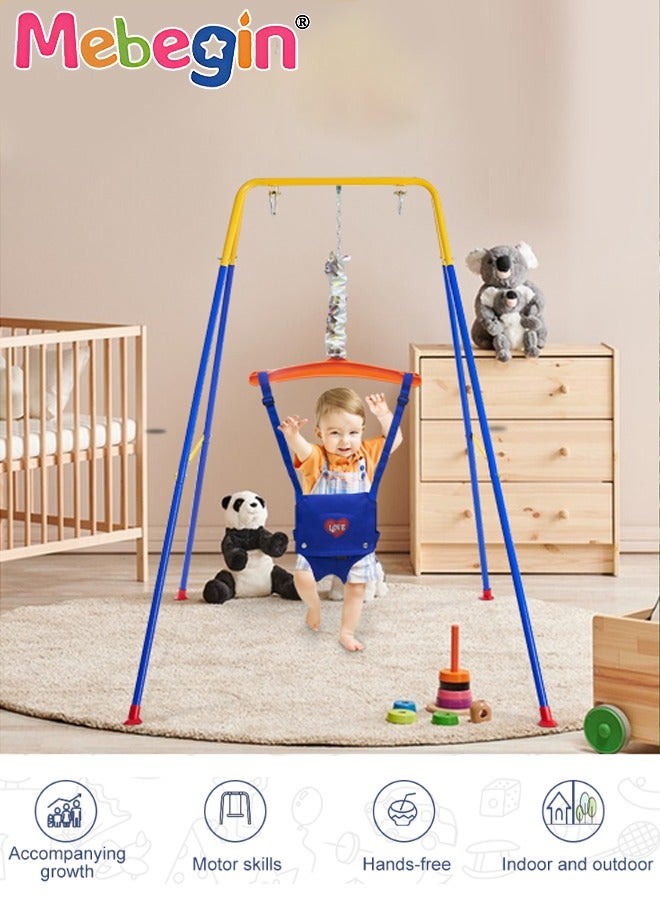 3-in-1 Toddler Swing Set, Baby Swing with Seat Belt Buckle and Foldable Metal Stand, Kids Swing Set for Indoor and Outdoor, Easy to Assemble and Store