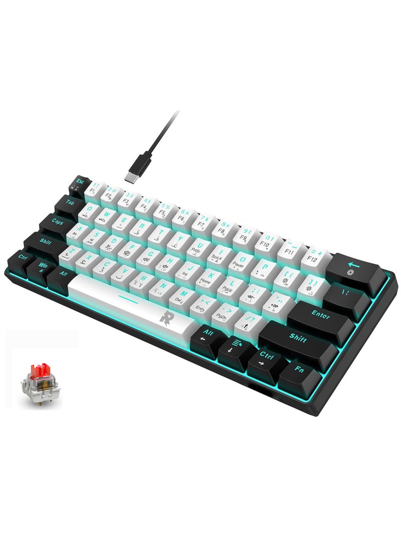 61 keys Wired 60% Arabic English Mechanical Gaming Keyboard Full Anti-ghosting Portable Mini Keyboard for Windows Laptop PC Mac