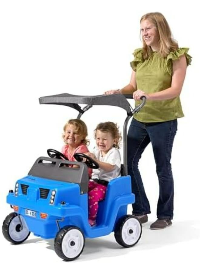 Side-By-Side SUV, Dual Seater Kids Push Car with Canopy, Easy to Store Ride On Toy with Seatbelt, Horn and Under Seat Storage, Suitable for Children both Boys and Girls Aged 18m and Above, Blue