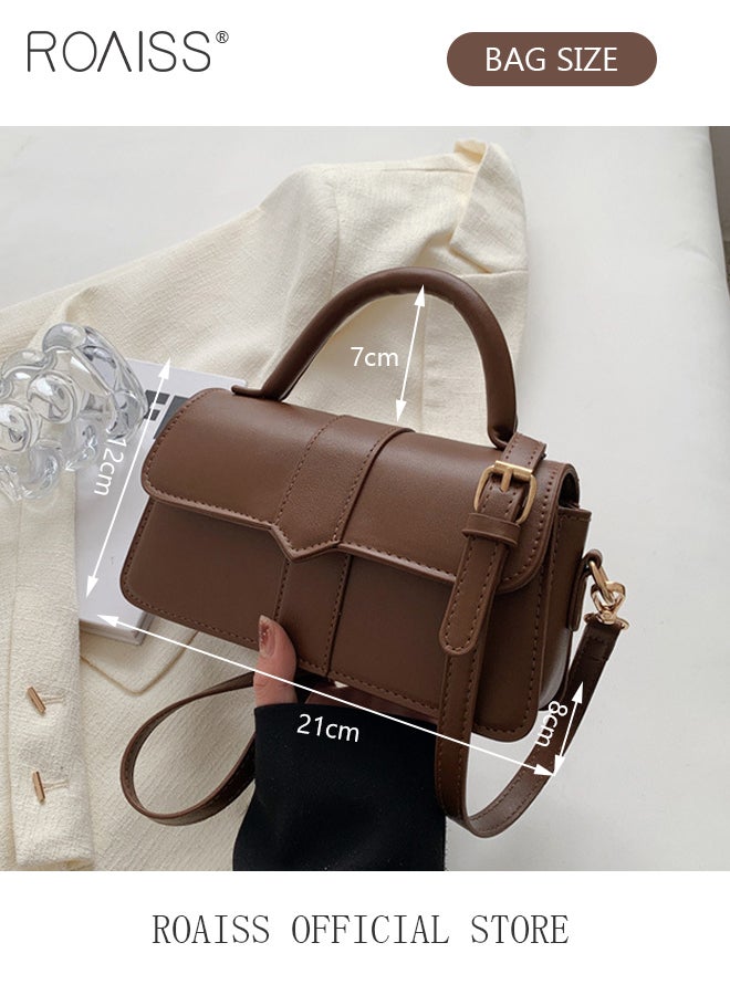 Retro Single Shoulder Crossbody Bag for Women Versatile Handheld Small Square Bags with Carrying Handle Hardware Hook and Adjustable Shoulder Strap