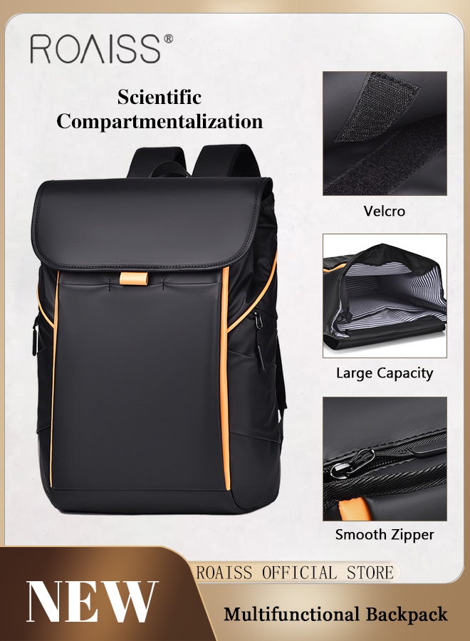 Large Capacity Contrast Trim Flap Backpack for Men Outdoor Travel Rucksack Camping Hiking Bags Student School Bag with Scientific Layering and Side Pockets