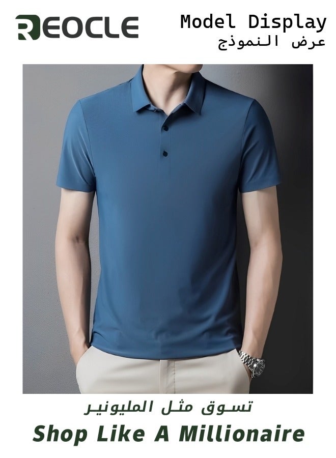 Men’s Polo Shirts Short Sleeve Tactical Shirts Performance Athletic Moisture Wicking Golf Shirt Business Casual Ice Silk Lapel Top for Men