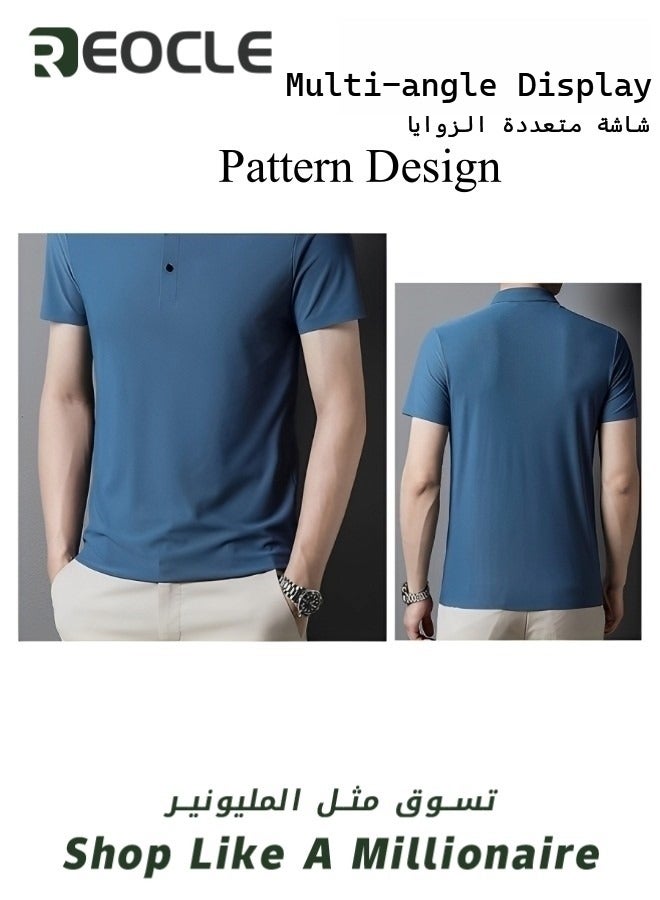 Men’s Polo Shirts Short Sleeve Tactical Shirts Performance Athletic Moisture Wicking Golf Shirt Business Casual Ice Silk Lapel Top for Men