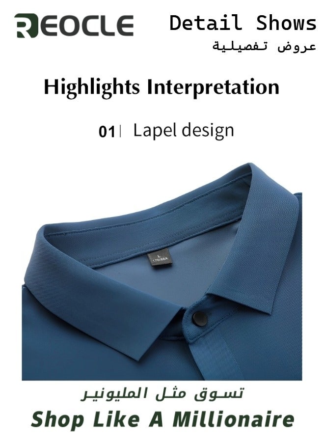 Men’s Polo Shirts Short Sleeve Tactical Shirts Performance Athletic Moisture Wicking Golf Shirt Business Casual Ice Silk Lapel Top for Men