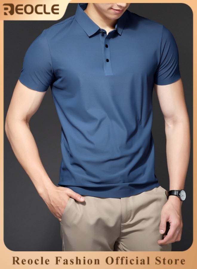 Men’s Polo Shirts Short Sleeve Tactical Shirts Performance Athletic Moisture Wicking Golf Shirt Business Casual Ice Silk Lapel Top for Men