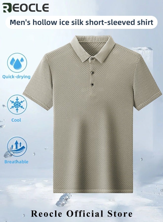 Men's Polo Shirt Mesh Ice Silk Short-sleeved T-shirt Short Sleeve Sports Golf Tennis T-Shirt Casual Collared Summer Shirt Classic Polo Shirt