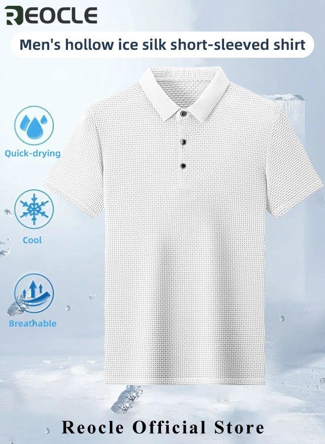Men's Polo Shirt Mesh Ice Silk Short-sleeved T-shirt Short Sleeve Sports Golf Tennis T-Shirt Casual Collared Summer Shirt Classic Polo Shirt