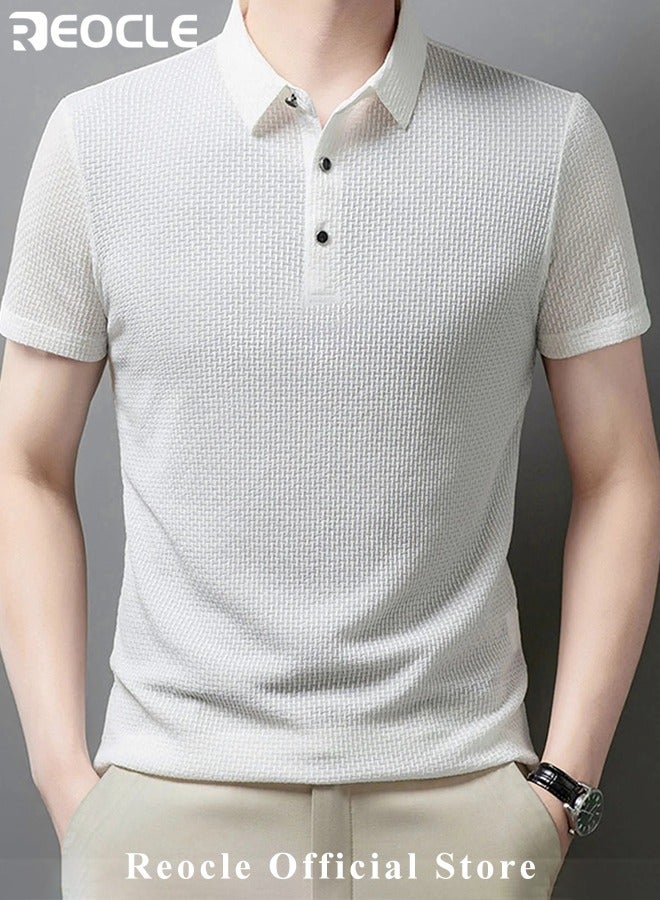Men's Polo Shirt Mesh Ice Silk Short-sleeved T-shirt Short Sleeve Sports Golf Tennis T-Shirt Casual Collared Summer Shirt Classic Polo Shirt