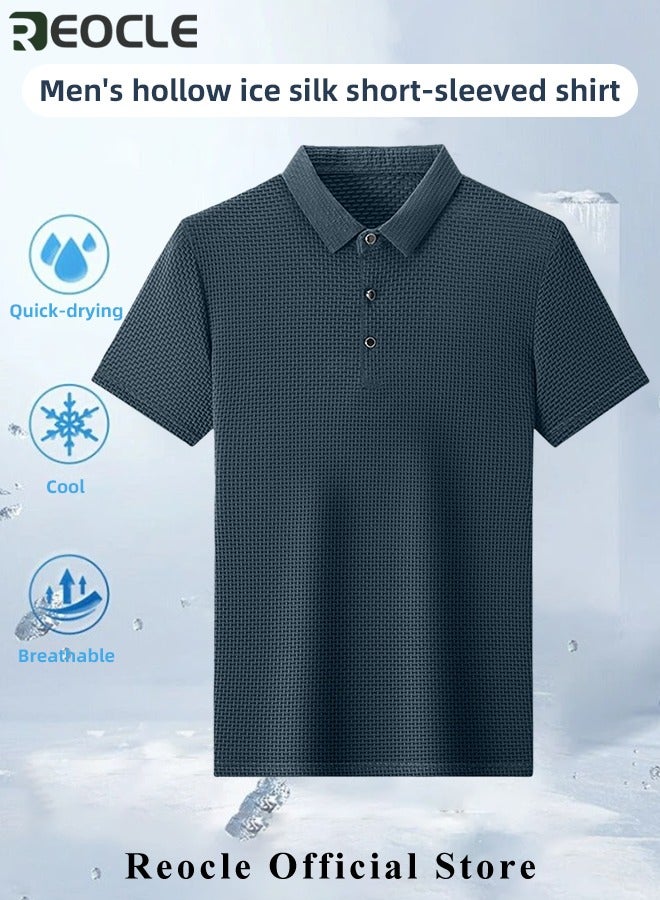 Men's Polo Shirt Mesh Ice Silk Short-sleeved T-shirt Short Sleeve Sports Golf Tennis T-Shirt Casual Collared Summer Shirt Classic Polo Shirt