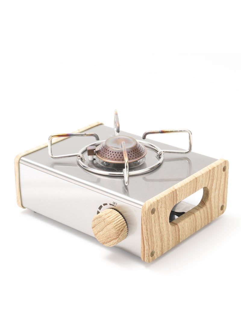 Camping Portable Single Burner Gas Stove with High Combustion 2800W Power and 4 Flame Adjustment / Electric Ignition / for Outdoor and Travel - Light Brown