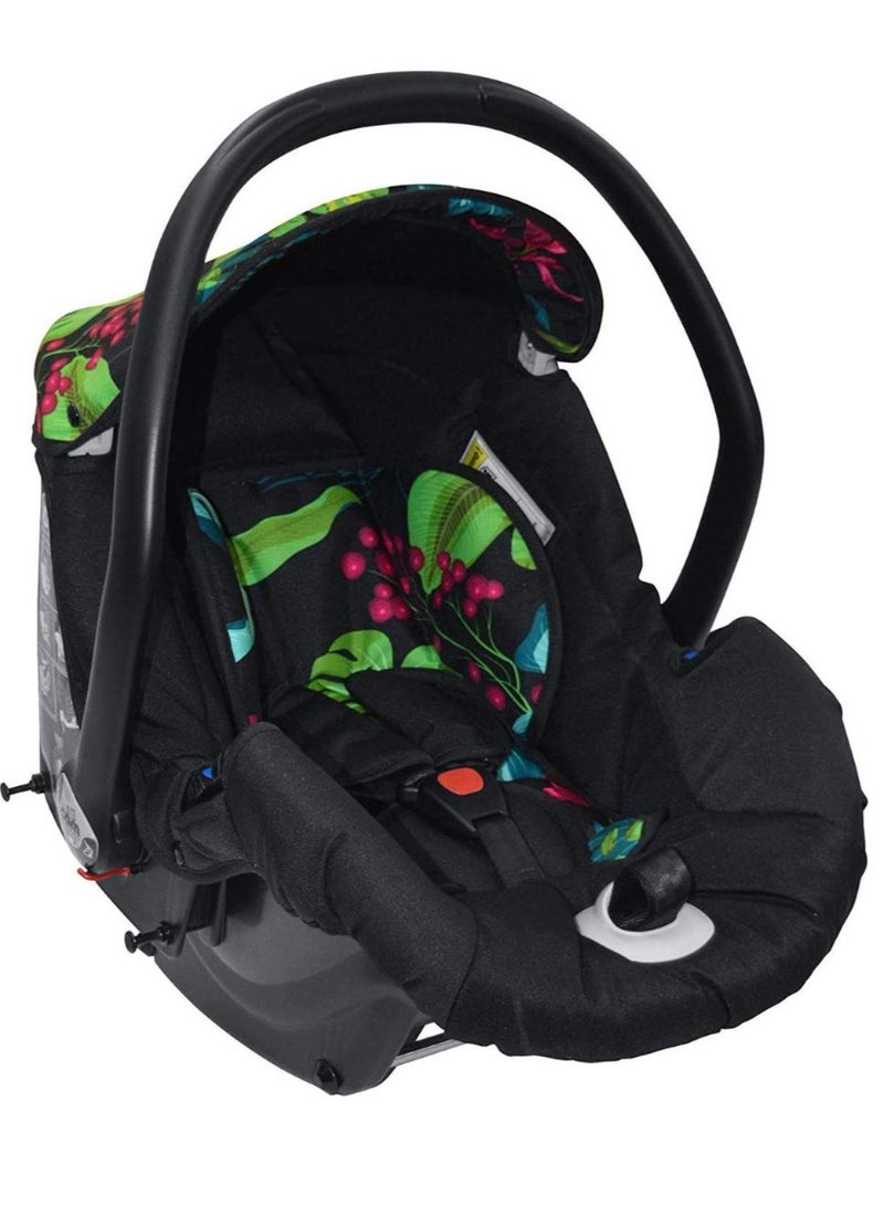 Mod. Smart And Telaio Dinamico Up - Black Leaves - From 0 To 4 Years Old (22 Kg.),  Spacious And Deeper Carrycot, Rocking Function, Aluminium Frame, Portable And Compact Folding, Made In Italy