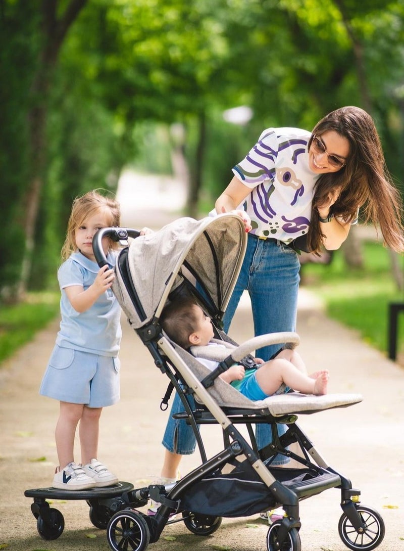 Easy To Carry Super Compact Folding Giramondo Stroller Beige,  Lightweight With Adjustable Seat Four Wheels, Aluminium Frame, 5-Point Safety Harness